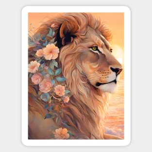 Floral Lion With Sunset Pastel Art Sticker